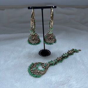 Mint Jhumka Waliyaan/Bali Polki Tikka Set